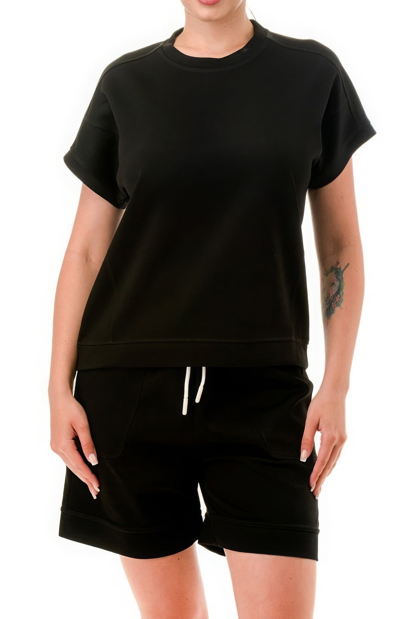 Black Air Cotton Monochrome Tee And Shorts Set