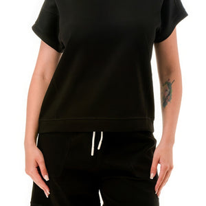 Black Air Cotton Monochrome Tee And Shorts Set