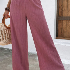 Mauve Textured Wide Leg Palazzo Pants