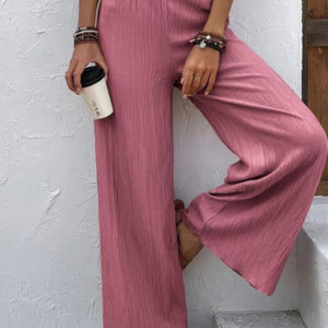 Mauve Textured Wide Leg Palazzo Pants