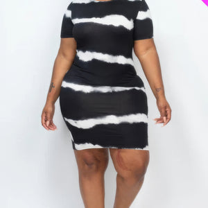 Plus Size Tie-dye Print Bodycon Dress