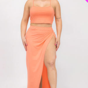 Plus Size Crop Cami & Split Thigh Maxi Skirt Set