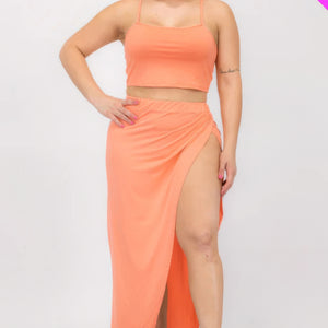 Plus Size Crop Cami & Split Thigh Maxi Skirt Set