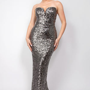 Black/Gunmetal Sequin V-bar Crisscross Tube Dress