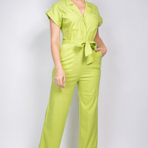 Belted Button-down Linen Jumpsuit