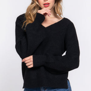 Long Slv Double V-neck Sweater