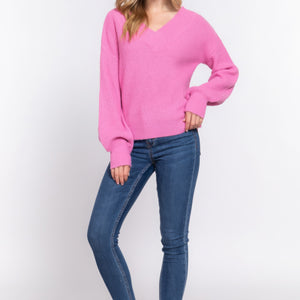 Long Slv Double V-neck Sweater