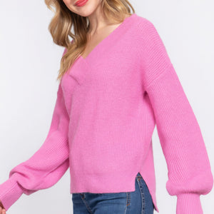 Long Slv Double V-neck Sweater