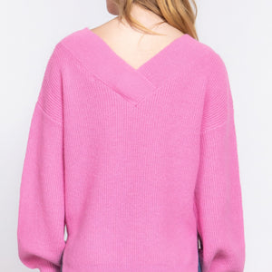 Long Slv Double V-neck Sweater