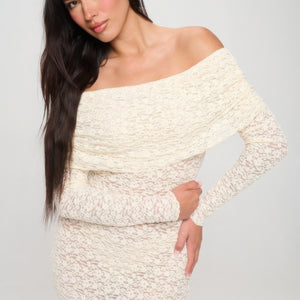 Cream Off Shoulder Lace Dress