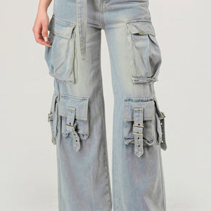 Belted Denim Cargo Jean