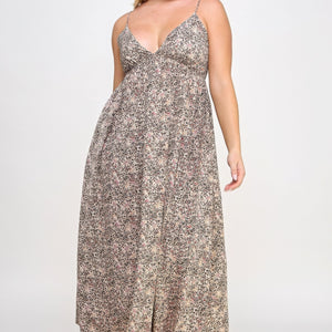 Taupe Floral Maxi Dress With Tie Back