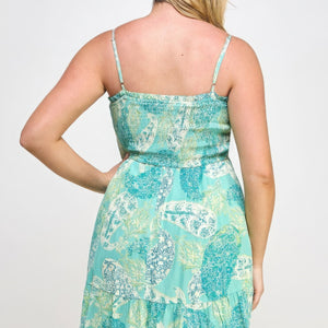 Mint Paisley Smocked Ruffle Mini Dress