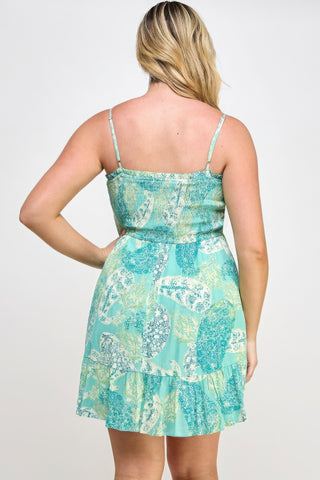 Mint Paisley Smocked Ruffle Mini Dress