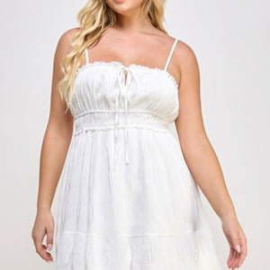 Plus size Mini Dress - Crinkle Textured Front Tied Ruffle Design