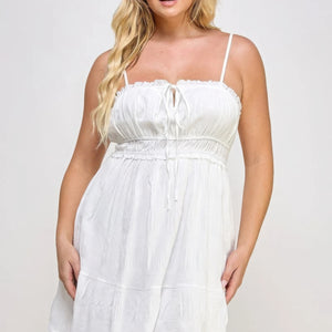 Plus size Mini Dress - Crinkle Textured Front Tied Ruffle Design