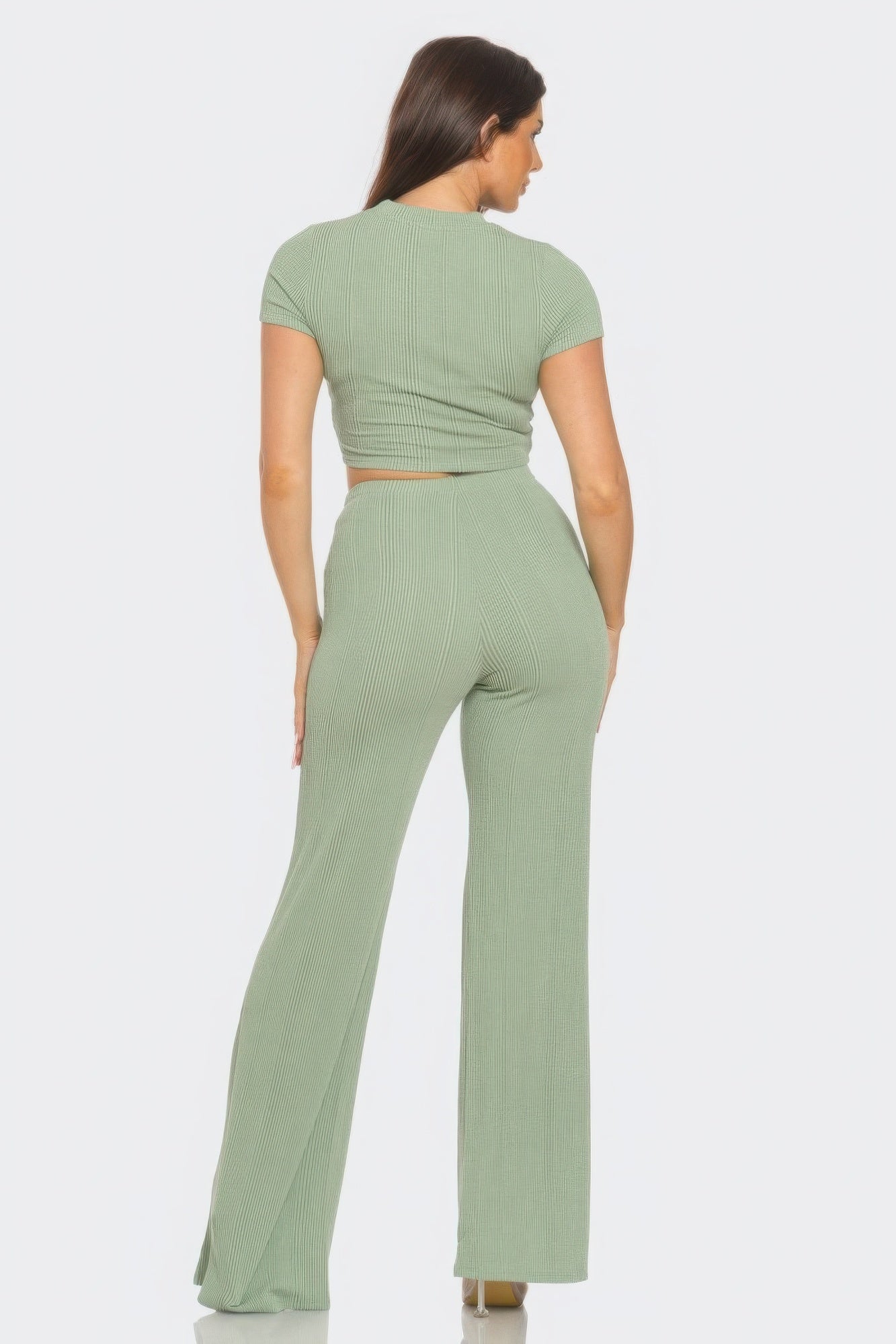 Sage Front Twist Detail Top And Flare Pants Set