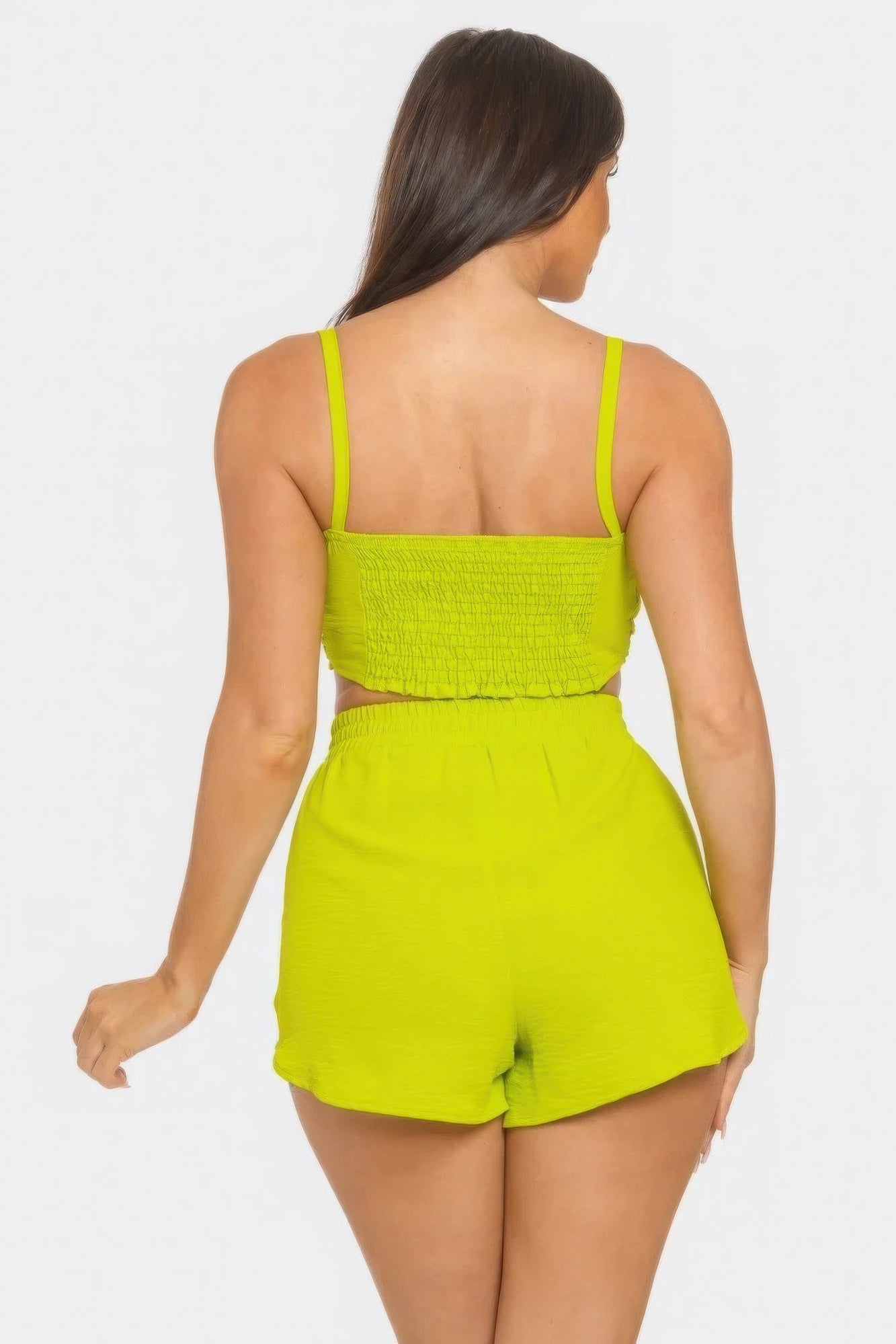 Lime Front Oversized Bow Twisted Tie Top And Shorts Set