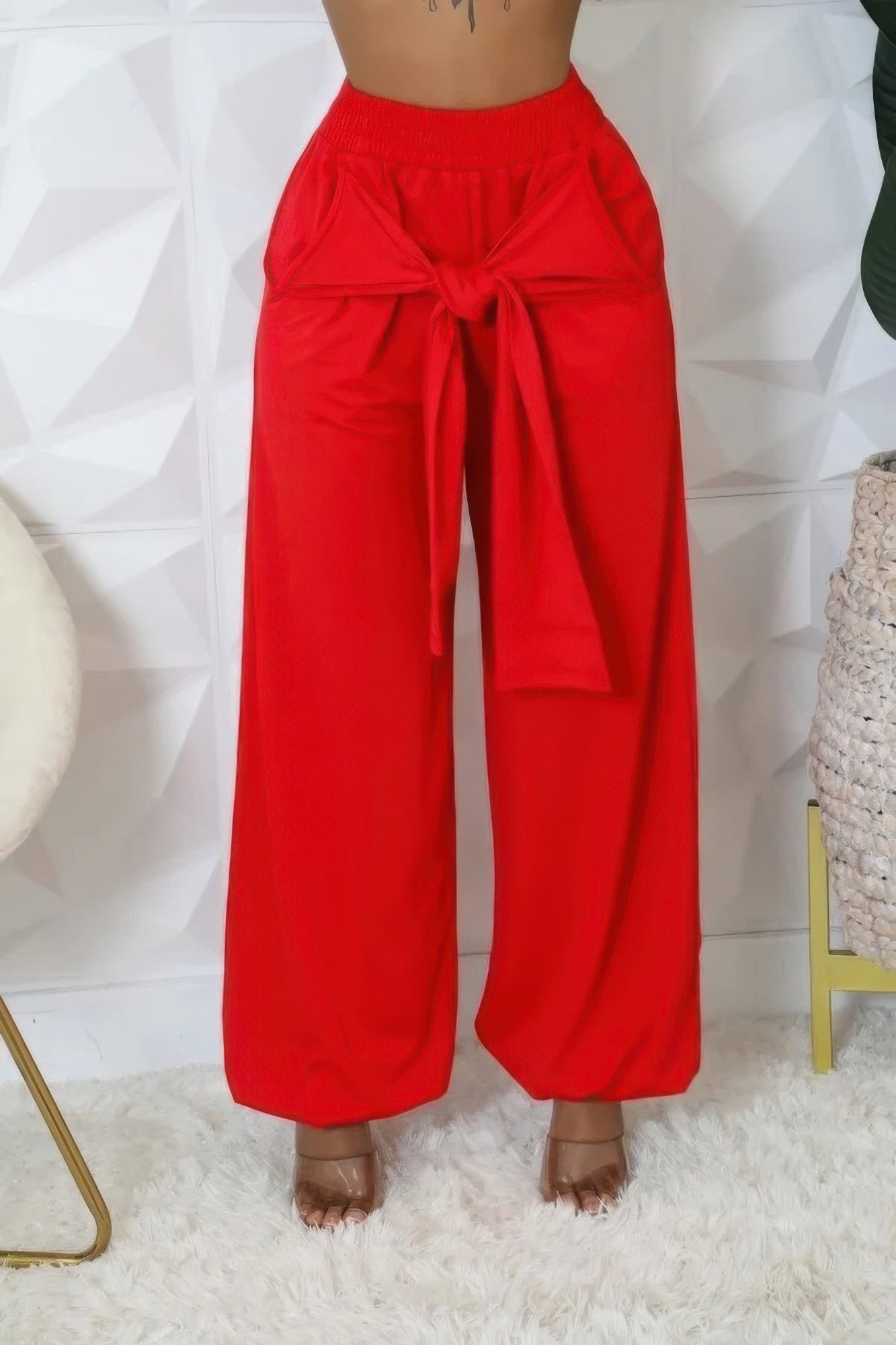 Red High-waisted Stretch Pants