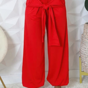 Red High-waisted Stretch Pants