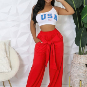 Red High-waisted Stretch Pants