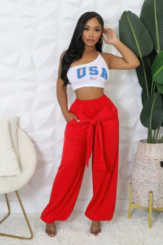 Red High-waisted Stretch Pants