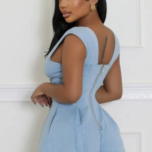 Denim V-neck Stretch Romper