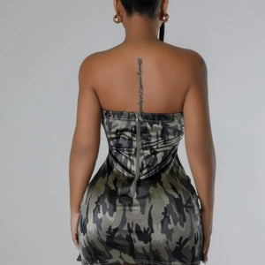 Camouflage Zipper Closure Stretch Tube Dress