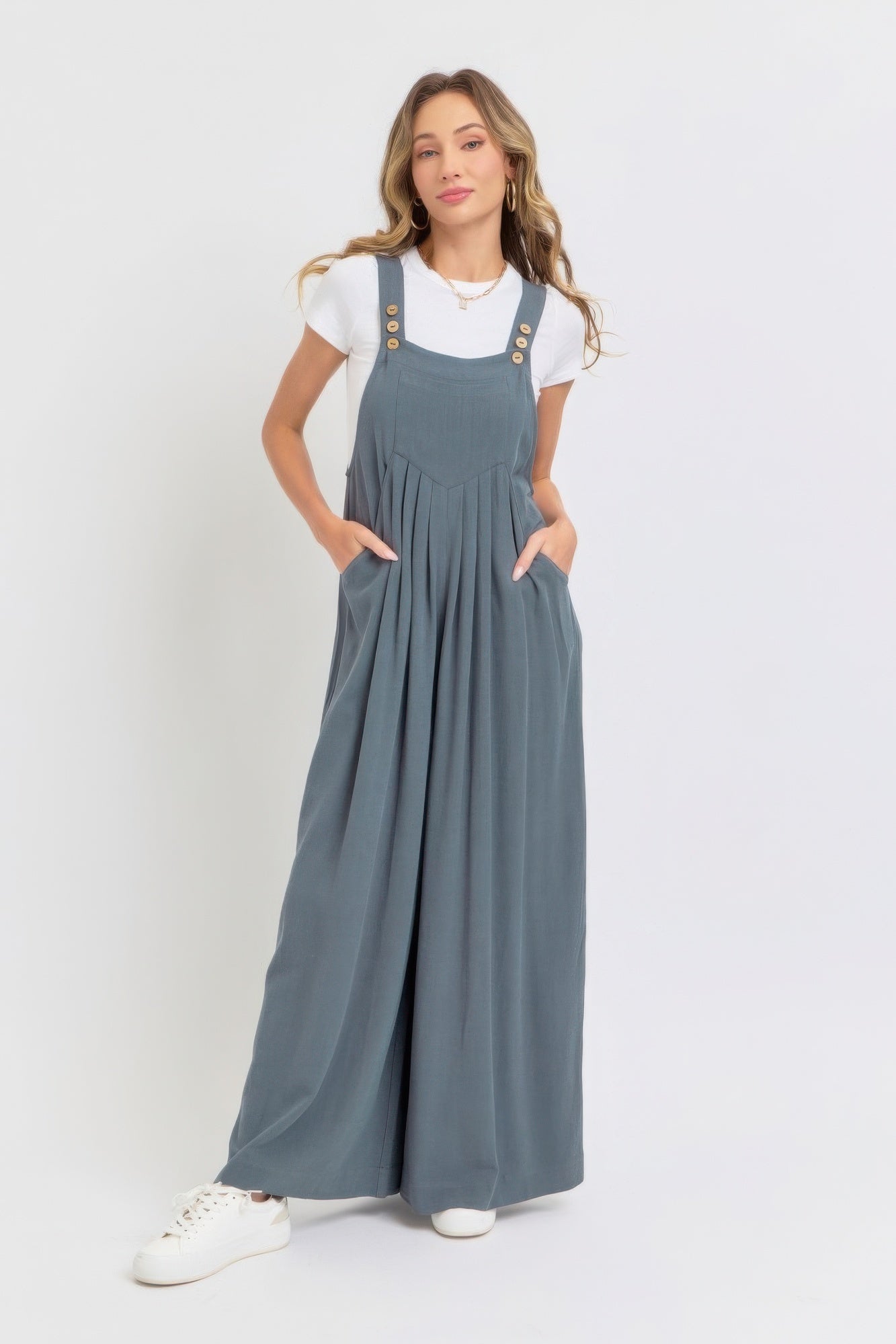 Adjustable Strap Overall Wide Leg Jumpsuit in Slate Grey