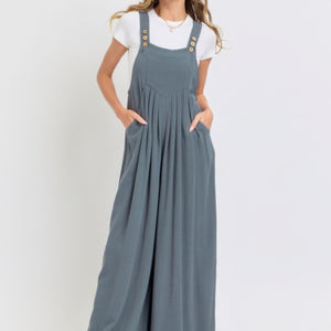 Adjustable Strap Overall Wide Leg Jumpsuit in Slate Grey