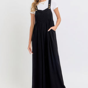 Adjustable Strap Overall Wide Leg Jumpsuit in Black