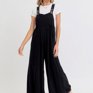 Adjustable Strap Overall Wide Leg Jumpsuit in Black