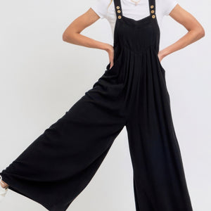 Adjustable Strap Overall Wide Leg Jumpsuit in Black