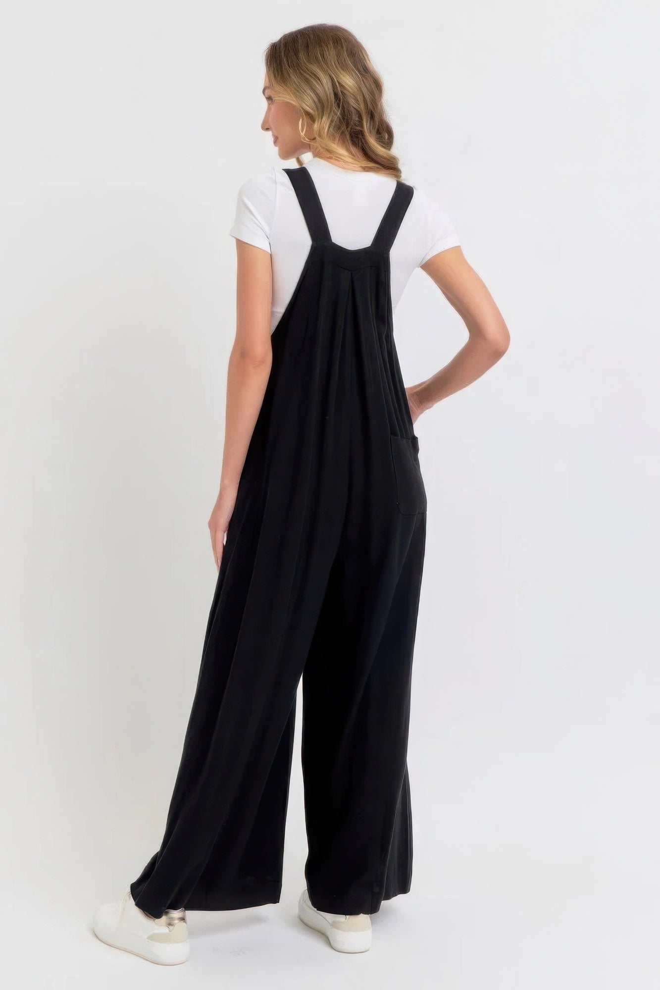 Adjustable Strap Overall Wide Leg Jumpsuit in Black