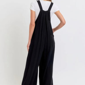 Adjustable Strap Overall Wide Leg Jumpsuit in Black