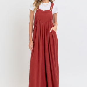 Adjustable Strap Overall Wide Leg Jumpsuit in Brick