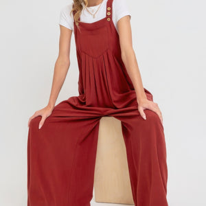 Adjustable Strap Overall Wide Leg Jumpsuit in Brick