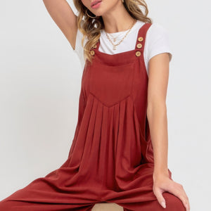 Adjustable Strap Overall Wide Leg Jumpsuit in Brick