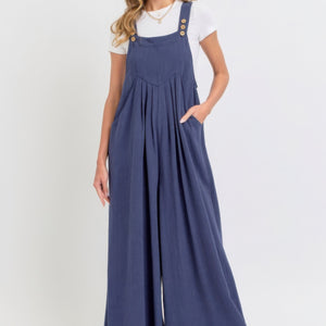 Ink Blue Adjustable Strap Overall Wide Leg Jumpsuit