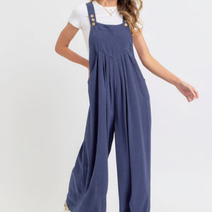 Ink Blue Adjustable Strap Overall Wide Leg Jumpsuit