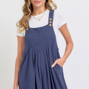 Ink Blue Adjustable Strap Overall Wide Leg Jumpsuit