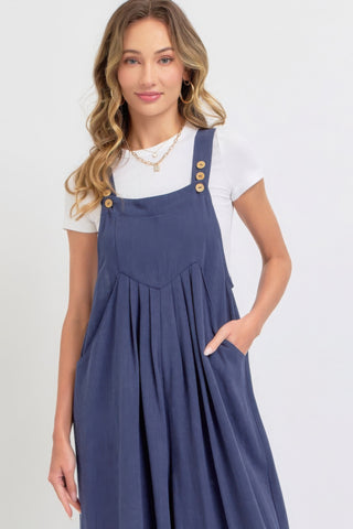 Ink Blue Adjustable Strap Overall Wide Leg Jumpsuit