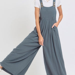 Adjustable Strap Overall Wide Leg Jumpsuit in Slate Grey