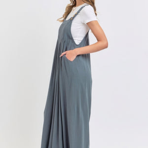 Adjustable Strap Overall Wide Leg Jumpsuit in Slate Grey