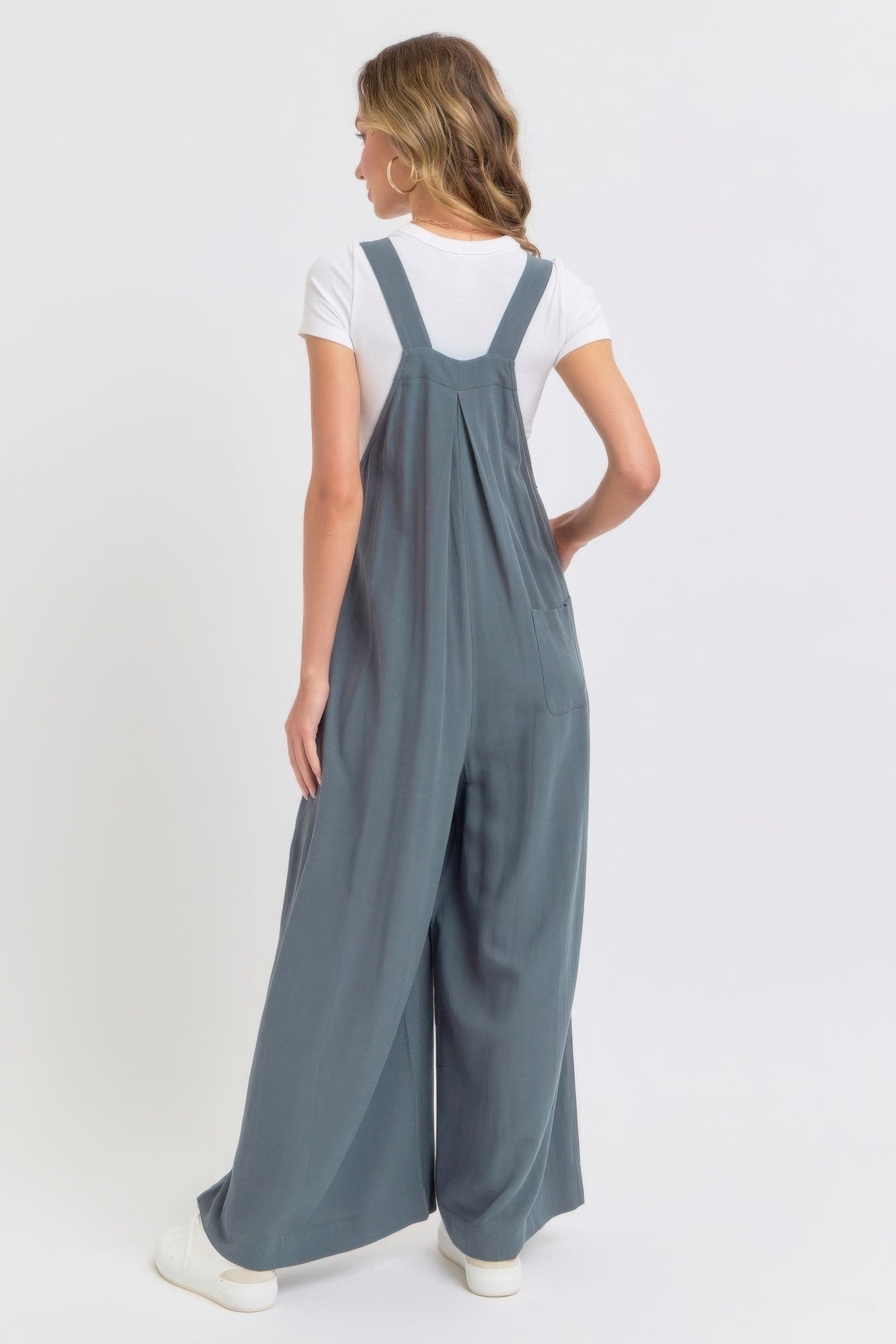 Adjustable Strap Overall Wide Leg Jumpsuit in Slate Grey