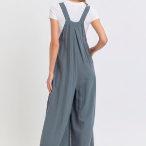 Adjustable Strap Overall Wide Leg Jumpsuit in Slate Grey