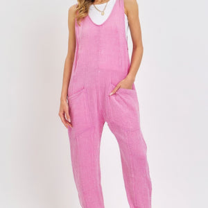 Mineral Washed Summer Jumpsuit in Pink