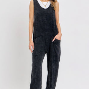 Mineral Washed Summer Jumpsuit in Black