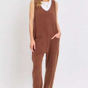 Mineral Washed Summer Jumpsuit in Brown