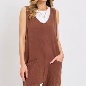 Mineral Washed Summer Jumpsuit in Brown